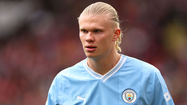 SHEFFIELD, ENGLAND - AUGUST 27: Erling Haaland of Manchester City during the Premier League match between Sheffield United and Manchester City at Bramall Lane on August 27, 2023 in Sheffield, England.