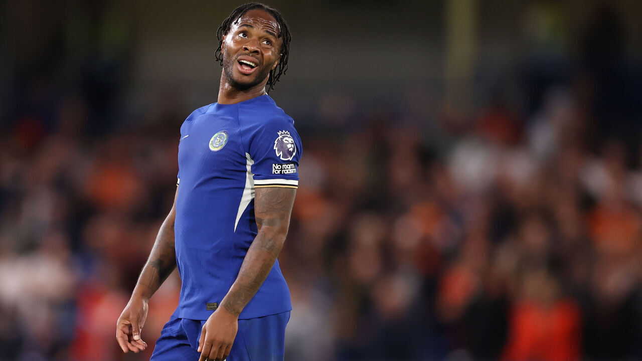 LONDON, ENGLAND - AUGUST 25: Raheem Sterling of Chelsea during the Premier League match between Chelsea FC and Luton Town at Stamford Bridge on August 25, 2023 in London, England.