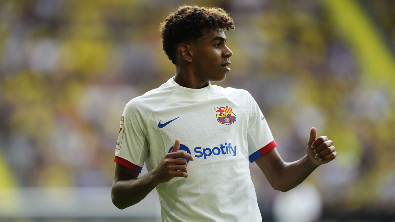 Lamine Yamal right winger of Barcelona and Spain during the LaLiga EA Sports match between Villarreal CF and FC Barcelona at Estadio de la Ceramica on August 27, 2023 in Villarreal, Spain.