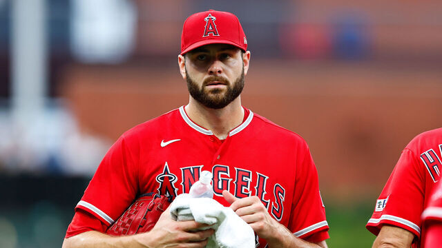 PHILADELPHIA, PA - AUGUST 28: Lucas Giolito #24 of the Los Angeles Angels prior to the Major League Baseball game against the Philadelphia Phillies on August 28, 2023 at Citizens Bank Park in Philadelphia, Pennsylvania.