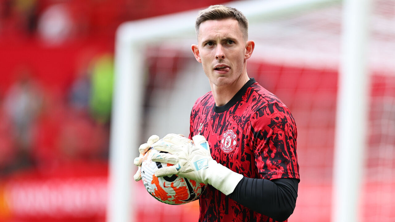 MANCHESTER, ENGLAND - AUGUST 26: Dean Henderson of Manchester United during the Premier League match between Manchester United and Nottingham Forest at Old Trafford on August 26, 2023 in Manchester, England.