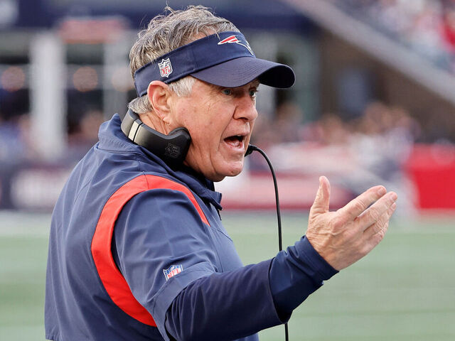 FOXBOROUGH, MASSACHUSETTS - JANUARY 01: Head coach Bill Belichick of the New England Patriots reacts against the Miami Dolphins during the second half at Gillette Stadium on January 01, 2023 in Foxborough, Massachusetts.