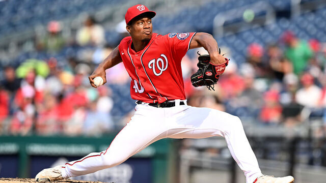 WASHINGTON, DC - JUNE 19: Josiah Gray #40 of the Washington Nationals pitches against the St. Louis Cardinals at Nationals Park on June 19, 2023 in Washington, DC.