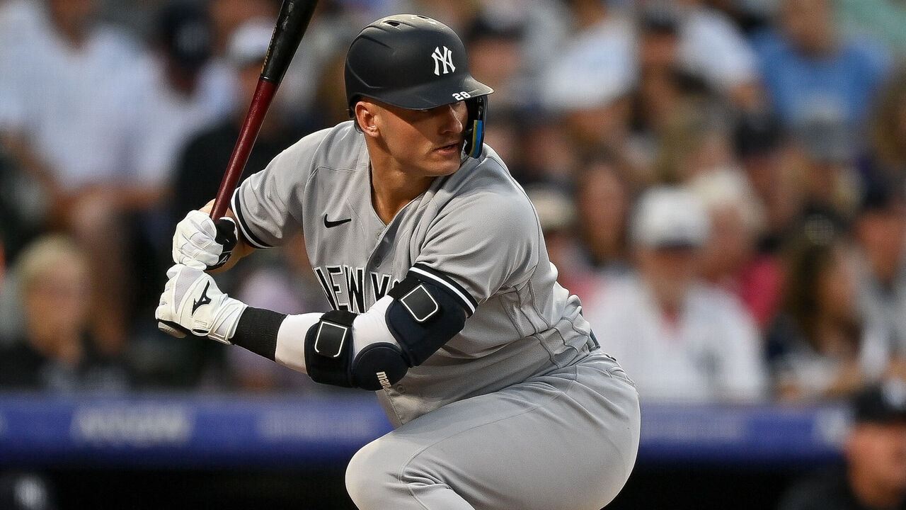 DENVER, CO - JULY 14: Josh Donaldson #28 of the New York Yankees bats in the sixth inning of a game against the Colorado Rockies at Coors Field on July 14, 2023 in Denver, Colorado.