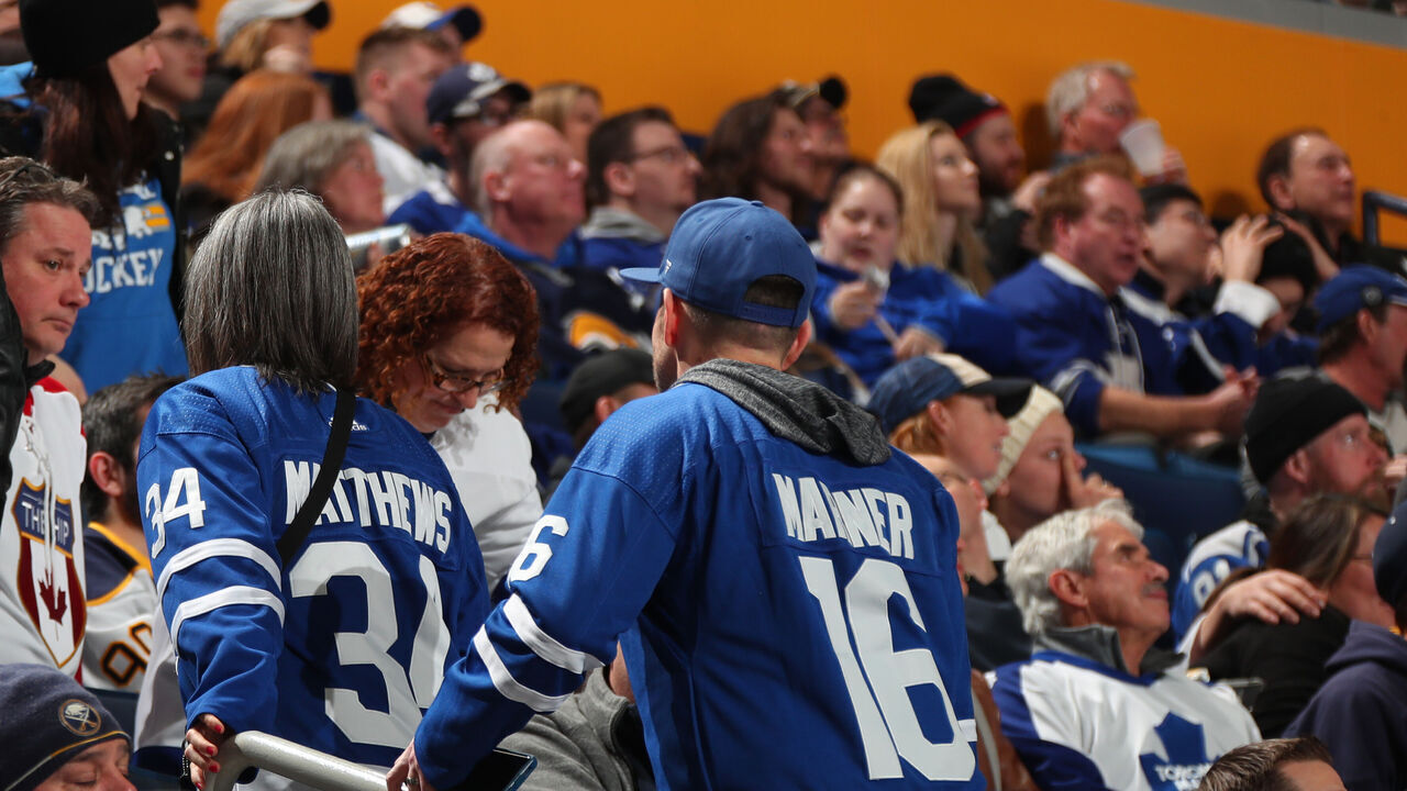 BUFFALO, NY - FEBRUARY 16: Toronto Maple Leafs fans start to leave during the 3rd period of an NHL game against the Buffalo Sabres on February 16, 2020 at KeyBank Center in Buffalo, New York. Buffalo won, 5-2.