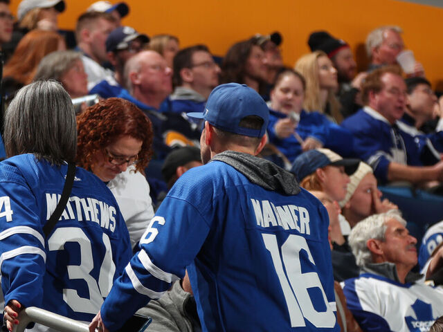 BUFFALO, NY - FEBRUARY 16: Toronto Maple Leafs fans start to leave during the 3rd period of an NHL game against the Buffalo Sabres on February 16, 2020 at KeyBank Center in Buffalo, New York. Buffalo won, 5-2.