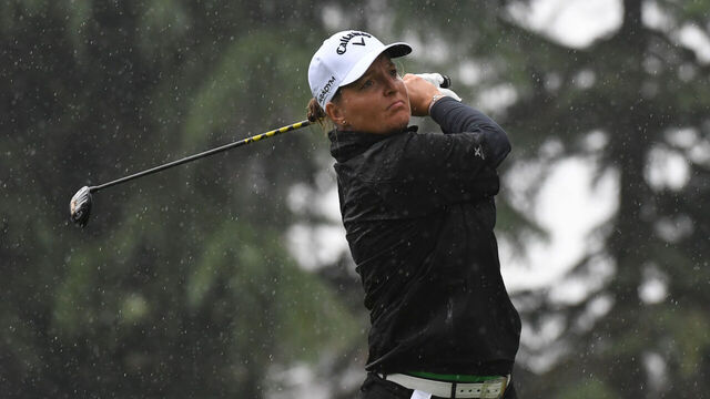 PORTLAND, OREGON - AUGUST 31: Perrine Delacour of France plays her shot from the 11th tee during the first round of the Portland Classic at Columbia Edgewater Country Club on August 31, 2023 in Portland, Oregon.
