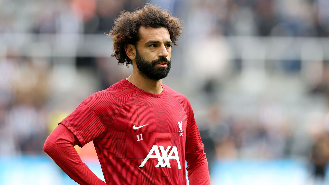 NEWCASTLE UPON TYNE, ENGLAND - AUGUST 27: Mohamed Salah of Liverpool reacts prior to the Premier League match between Newcastle United and Liverpool FC at St. James Park on August 27, 2023 in Newcastle upon Tyne, England.