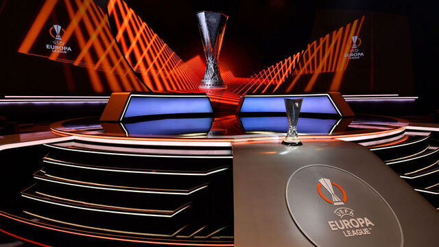 MONACO, MONACO - SEPTEMBER 01: The UEFA Europa League trophy is seen on the stage prior to the UEFA Europa League 2023/24 Group Stage Draw at Grimaldi Forum on September 01, 2023 in Monaco, Monaco.