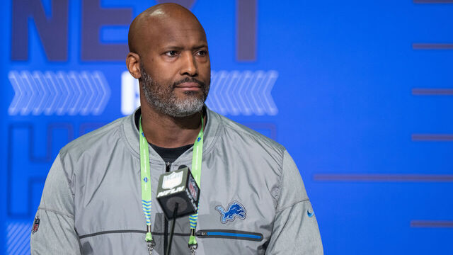 INDIANAPOLIS, IN - MARCH 01: Detroit Lions general manager Brad Holmes answers questions from the media during the NFL Scouting Combine on March 1, 2022, at the Indiana Convention Center in Indianapolis, IN.