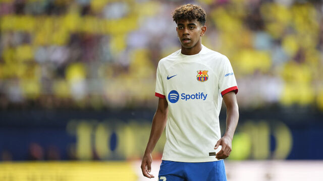 Lamine Yamal right winger f Villarreal and Spain in action during the LaLiga EA Sports match between Villarreal CF and FC Barcelona at Estadio de la Ceramica on August 27, 2023 in Villarreal, Spain.