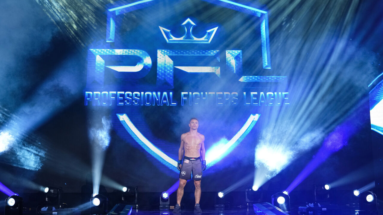 SAN ANTONIO, TX - AUGUST 04: Chris Wade walks to the cage before fighting Gabriel Braga during PFL 2023 week 7 at Boeing Center at Tech Port on August 4, 2023 in San Antonio, Texas.