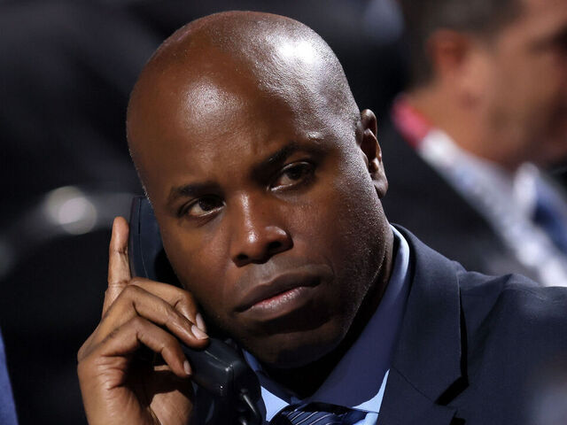 MONTREAL, QUEBEC - JULY 08: General Manager Mike Grier of the San Jose Sharks looks on during Round Five of the 2022 Upper Deck NHL Draft at Bell Centre on July 08, 2022 in Montreal, Quebec, Canada.