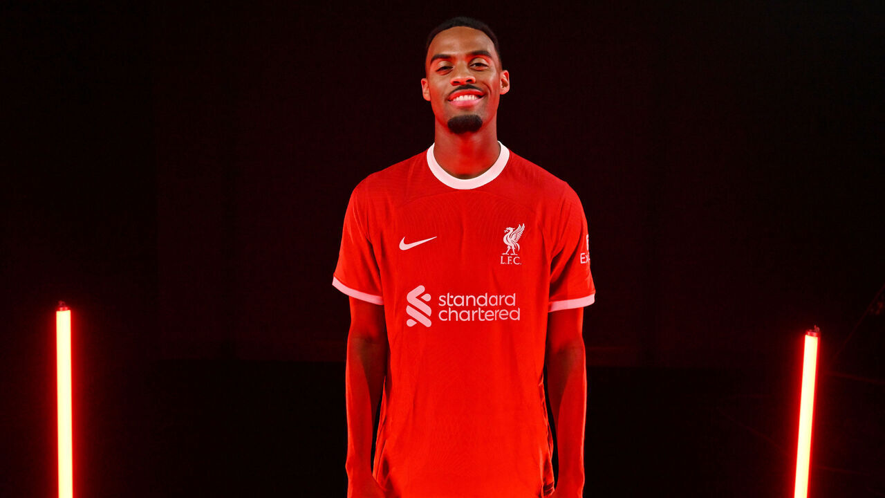 KIRKBY, ENGLAND - SEPTEMBER 01: (THE SUN OUT, THE SUN ON SUNDAY OUT) Ryan Gravenberch new signing of Liverpool at AXA Training Centre on September 01, 2023 in Kirkby, England.