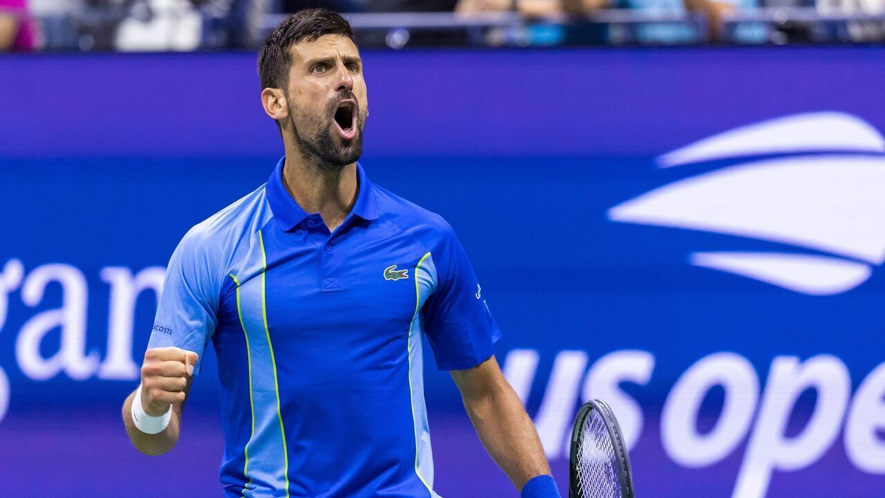 Serbia's Novak Djokovic reacts during his US Open tennis tournament men's singles third round match against Serbia's Laslo Djere at the USTA Billie Jean King National Tennis Center in New York City, on September 1, 2023.