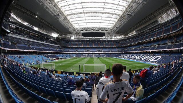 Picture shows a general view of the Santiago Bernabeu stadium with its operable roof closed due to the rainy weather ahead of the Spanish Liga football match between Real Madrid CF and Getafe CF in Madrid on September 2, 2023.