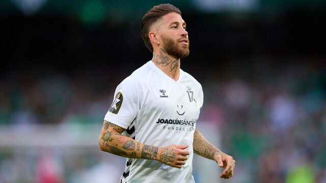 SEVILLE, SPAIN - JUNE 06: Sergio Ramos looks on during Joaquin Sanchez Tribute Match at Estadio Benito Villamarin on June 06, 2023 in Seville, Spain. oaquin Sanchez played 14 seasons at Real Betis