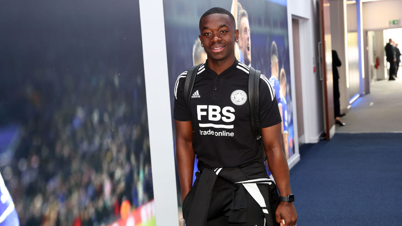 LEICESTER, ENGLAND - MAY 28: Nampalys Mendy of Leicester City arrives ahead of the Premier League match between Leicester City and West Ham United at King Power Stadium on May 28, 2023 in Leicester, United Kingdom.