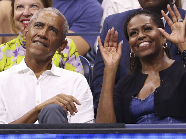 NEW YORK, NEW YORK - AUGUST 28: Former President of the United States Barak Obama and former First Lady Michelle Obama attend opening night on day one of the 2023 US Open at Arthur Ashe Stadium at the USTA Billie Jean King National Tennis Center on August 28, 2023 in the Flushing neighborhood of the Queens borough of New York City.