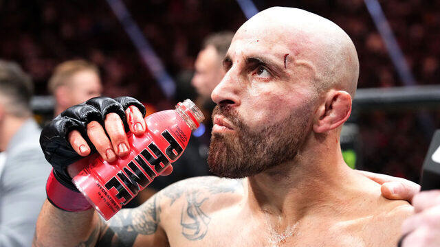 LAS VEGAS, NEVADA - JULY 08: Alexander Volkanovski of Australia reacts to his win over Yair Rodriguez of Mexico in the UFC featherweight championship fight during the UFC 290 event at T-Mobile Arena on July 08, 2023 in Las Vegas, Nevada.