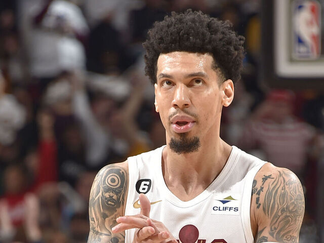 CLEVELAND, OH - APRIL 18: Danny Green #14 of the Cleveland Cavaliers celebrates during Round One Game Two of the 2023 NBA Playoffs against the New York Knicks on April 18, 2023 at Rocket Mortgage FieldHouse in Cleveland, Ohio. NOTE TO USER: User expressly acknowledges and agrees that, by downloading and/or using this Photograph, user is consenting to the terms and conditions of the Getty Images License Agreement. Mandatory Copyright Notice: Copyright 2023 NBAE