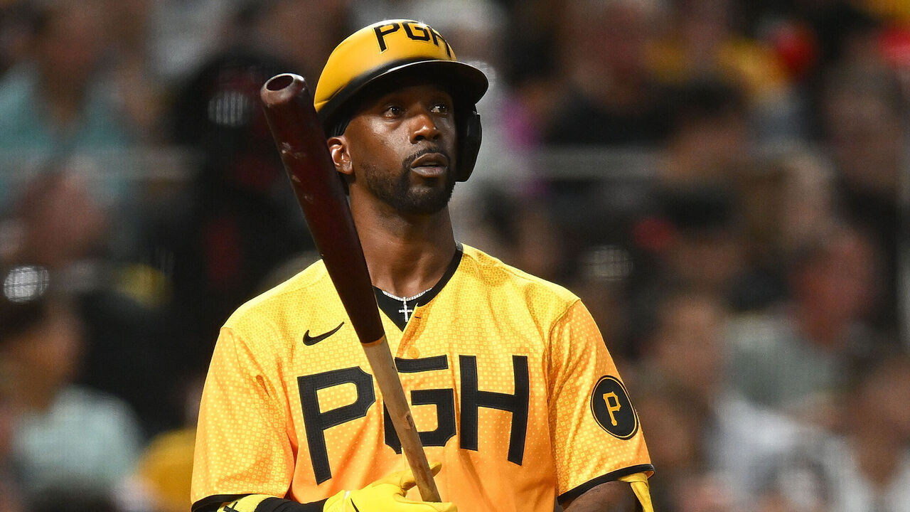 PITTSBURGH, PENNSYLVANIA - AUGUST 25: Andrew McCutchen #22 of the Pittsburgh Pirates looks on during the game against the Chicago Cubs at PNC Park on August 25, 2023 in Pittsburgh, Pennsylvania.