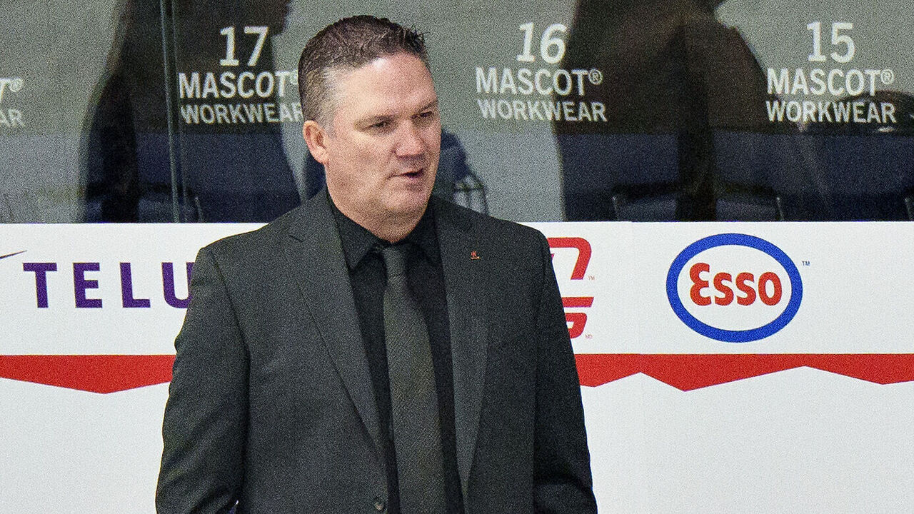 Canada's head coach Ryan Troy looks on during the women's IIHF Ice Hockey World Championship match between between Canada and Switzerland in Herning, Denmark, on September 3, 2022. - Denmark OUT