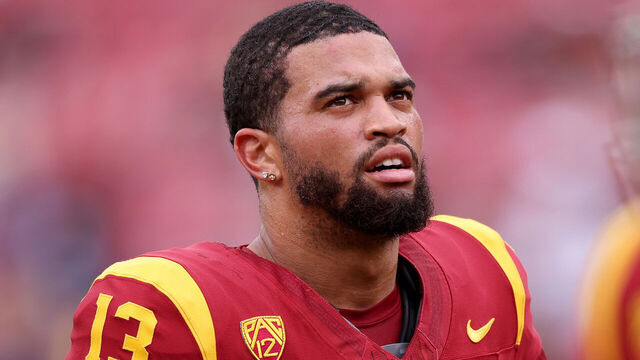 LOS ANGELES, CALIFORNIA - SEPTEMBER 02: Caleb Williams #13 of the USC Trojans looks on during warm ups prior to the game against the Nevada Wolf Pack at United Airlines Field at the Los Angeles Memorial Coliseum on September 02, 2023 in Los Angeles, California.