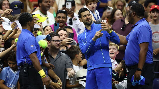 NEW YORK, NEW YORK - SEPTEMBER 03: Novak Djokovic of Serbia interacts with fans following his win over Borna Gojo of Croatia in their Men's Singles Fourth Round match on Day Seven of the 2023 US Open at the USTA Billie Jean King National Tennis Center on September 03, 2023 in the Flushing neighborhood of the Queens borough of New York City.