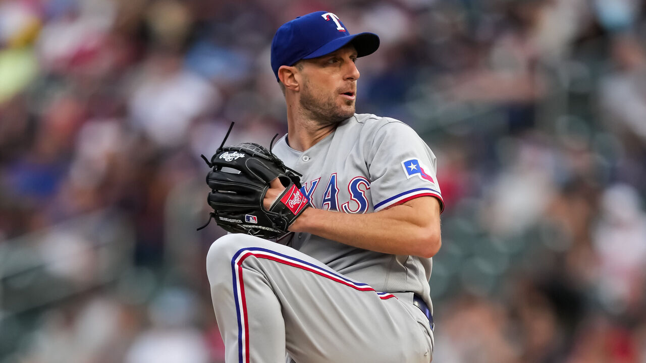 MINNEAPOLIS, MN - AUGUST 26: Max Scherzer #31 of the Texas Rangers pitches against the Minnesota Twins on August 26, 2023 at Target Field in Minneapolis, Minnesota.