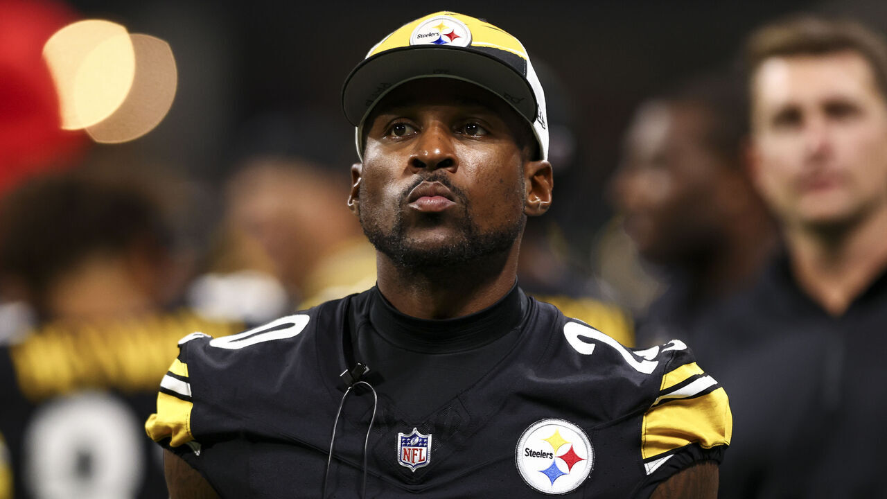 ATLANTA, GA - AUGUST 24: Patrick Peterson #20 of the Pittsburgh Steelers stands on the sidelines during an NFL preseason football game against the Atlanta Falcons at Mercedes-Benz Stadium on August 24, 2023 in Atlanta, Georgia.