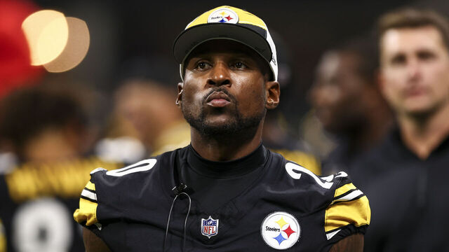 ATLANTA, GA - AUGUST 24: Patrick Peterson #20 of the Pittsburgh Steelers stands on the sidelines during an NFL preseason football game against the Atlanta Falcons at Mercedes-Benz Stadium on August 24, 2023 in Atlanta, Georgia.