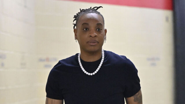 LAS VEGAS, NV - MAY 28: Riquna Williams #2 of the Las Vegas Aces arrives before the game on May 28, 2023 at Michelob ULTRA Arena in Las Vegas, Nevada. Mandatory Copyright Notice: Copyright 2023 NBAE
