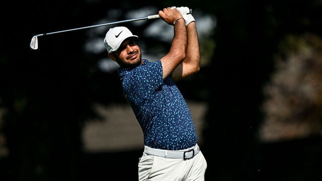 Kildare , Ireland - 8 September 2023; Shubhankar Sharma of India watches his third shot on the 10th hole during day two of the Horizon Irish Open Golf Championship at The K Club in Straffan, Kildare.