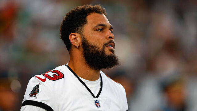 EAST RUTHERFORD, NJ - AUGUST 19: Mike Evans #13 of the Tampa Bay Buccaneers enters the field prior to the Preseason game against the Tampa Bay Buccaneers on Augut 19, 2023 at MetLife Stadium in East Rutherford, New Jersey.