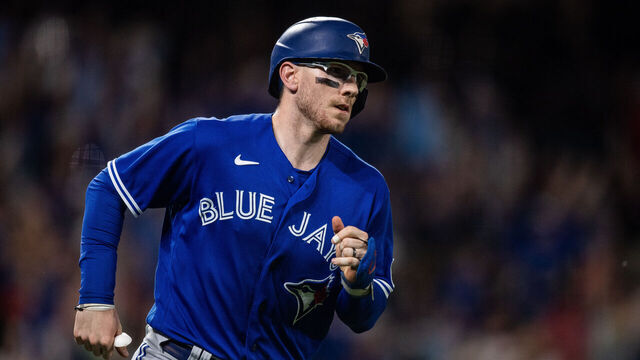 DENVER, CO - SEPTEMBER 1: Danny Jansen #9 of the Toronto Blue Jays runs after hitting a two run home run in the sixth inning against the Colorado Rockies at Coors Field on September 1, 2023 in Denver, Colorado.