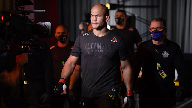 LAS VEGAS, NEVADA - DECEMBER 12: Junior Dos Santos of Brazil prepares to enter the Octagon prior to his heavyweight bout against Ciryl Gane of France during the UFC 256 event at UFC APEX on December 12, 2020 in Las Vegas, Nevada.