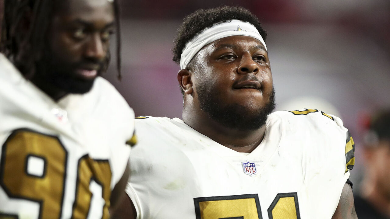 TAMPA, FL - DECEMBER 5: Cesar Ruiz #51 of the New Orleans Saints walks to the tunnel during an NFL football game against the Tampa Bay Buccaneers at Raymond James Stadium on December 5, 2022 in Tampa, Florida.