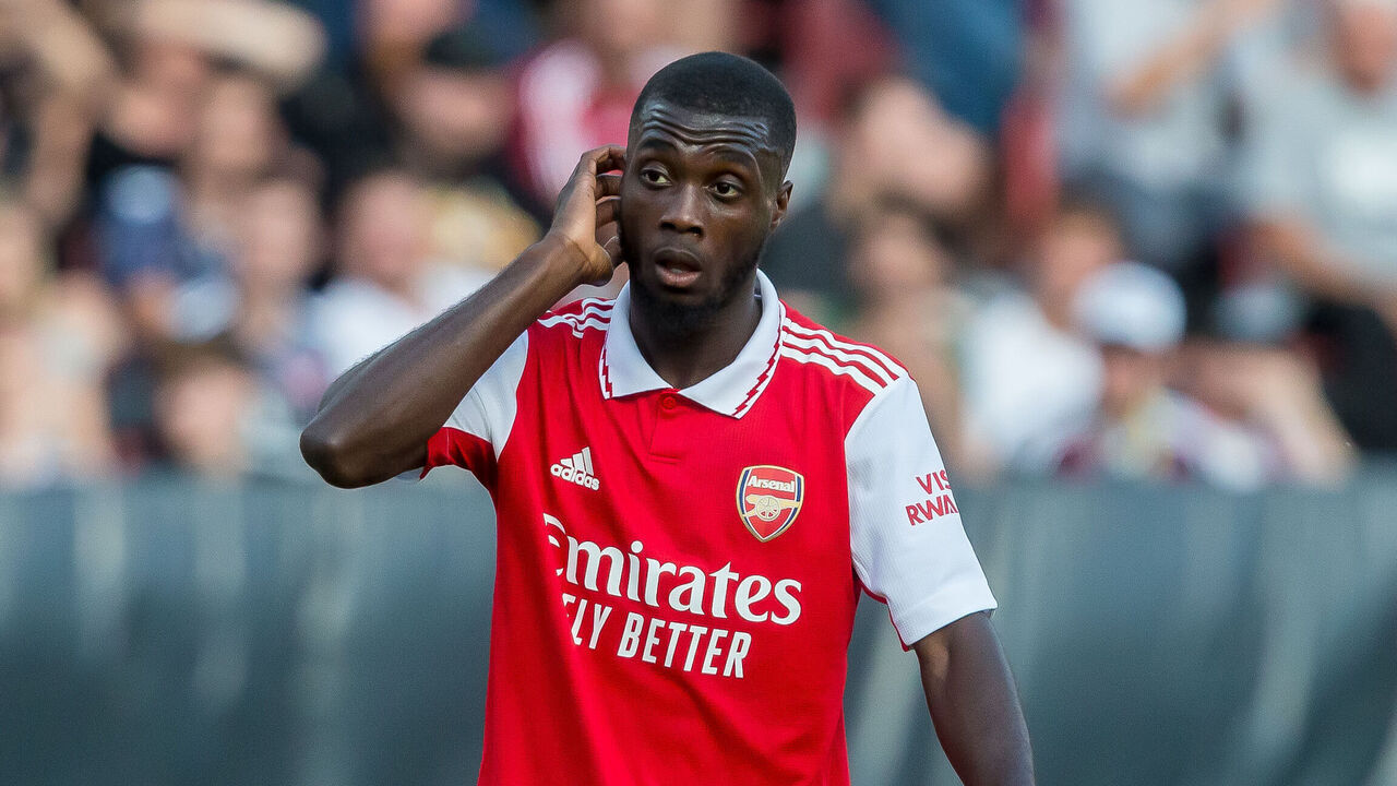 NUREMBERG, GERMANY - JULY 08: Nicolas Pepe of Arsenal FC gestures during the pre-season friendly match between 1. FC Nürnberg and Arsenal F.C. at Max-Morlock-Stadion on July 8, 2022 in Nuremberg, Germany.