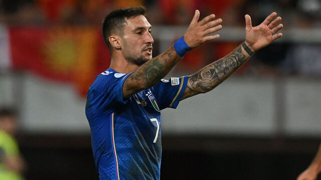 SKOPJE, MACEDONIA - SEPTEMBER 09: Matteo Politano of Italy reacts during the UEFA EURO 2024 European qualifier match between North Macedonia and Italy at National Arena Todor Proeski on September 09, 2023 in Skopje, Macedonia.