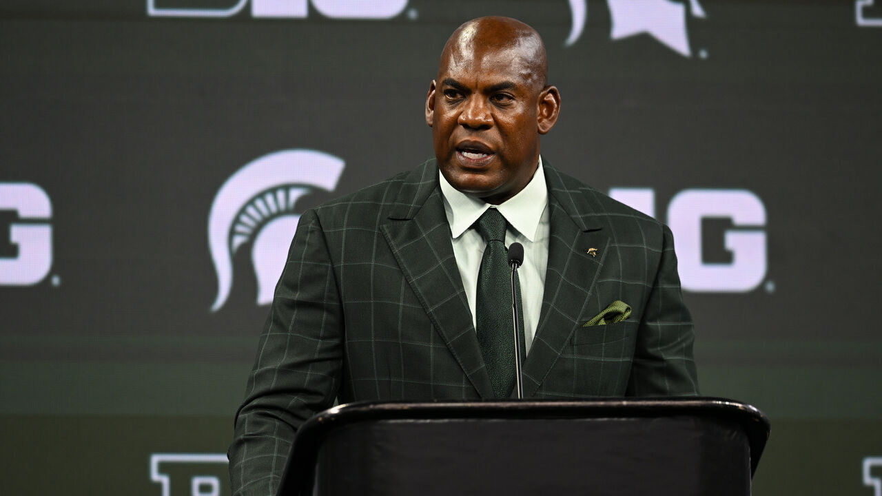 INDIANAPOLIS, IN - JULY 26: Michigan State Spartans head coach Mel Tucker during the Big Ten Conference Media Days on July 26, 2023 at Lucas Oil Stadium in Indianapolis, IN