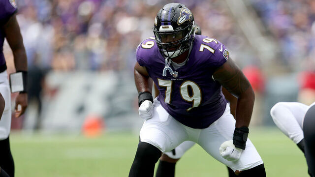 BALTIMORE, MARYLAND - SEPTEMBER 10: Ronnie Stanley #79 of the Baltimore Ravens lines up against the Houston Texans defense at M&T Bank Stadium on September 10, 2023 in Baltimore, Maryland.