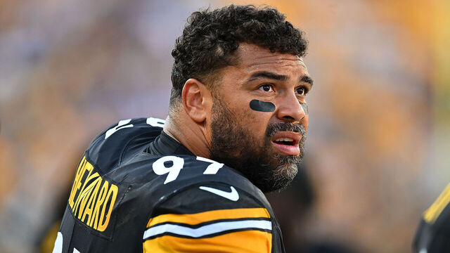 PITTSBURGH, PENNSYLVANIA - AUGUST 19: Cameron Heyward #97 of the Pittsburgh Steelers looks on during the second quarter of a preseason game against the Buffalo Bills at Acrisure Stadium on August 19, 2023 in Pittsburgh, Pennsylvania.