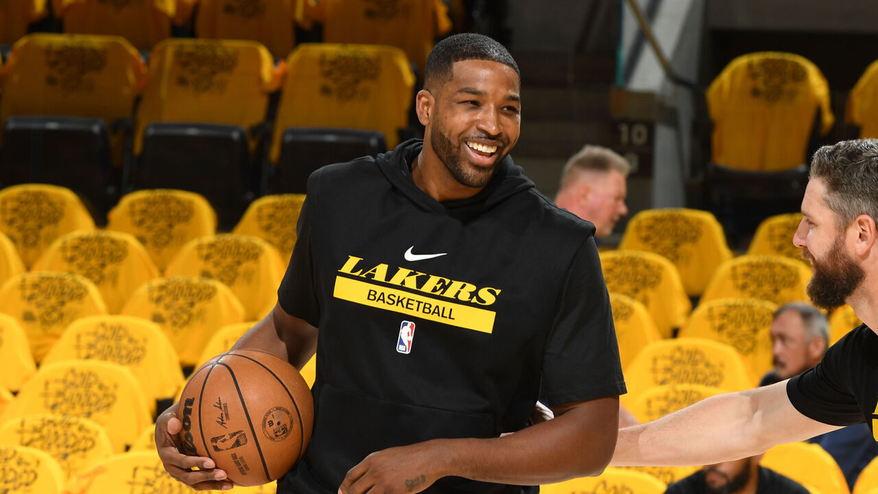 SAN FRANCISCO, CA - MAY 4: Tristan Thompson #9 of the Los Angeles Lakers smiles before the game against the Golden State Warriors during the Western Conference Semi Finals of the 2023 NBA Playoffs on May 4, 2023 at Chase Center in San Francisco, California. NOTE TO USER: User expressly acknowledges and agrees that, by downloading and/or using this Photograph, user is consenting to the terms and conditions of the Getty Images License Agreement. Mandatory Copyright Notice: Copyright 2023 NBAE