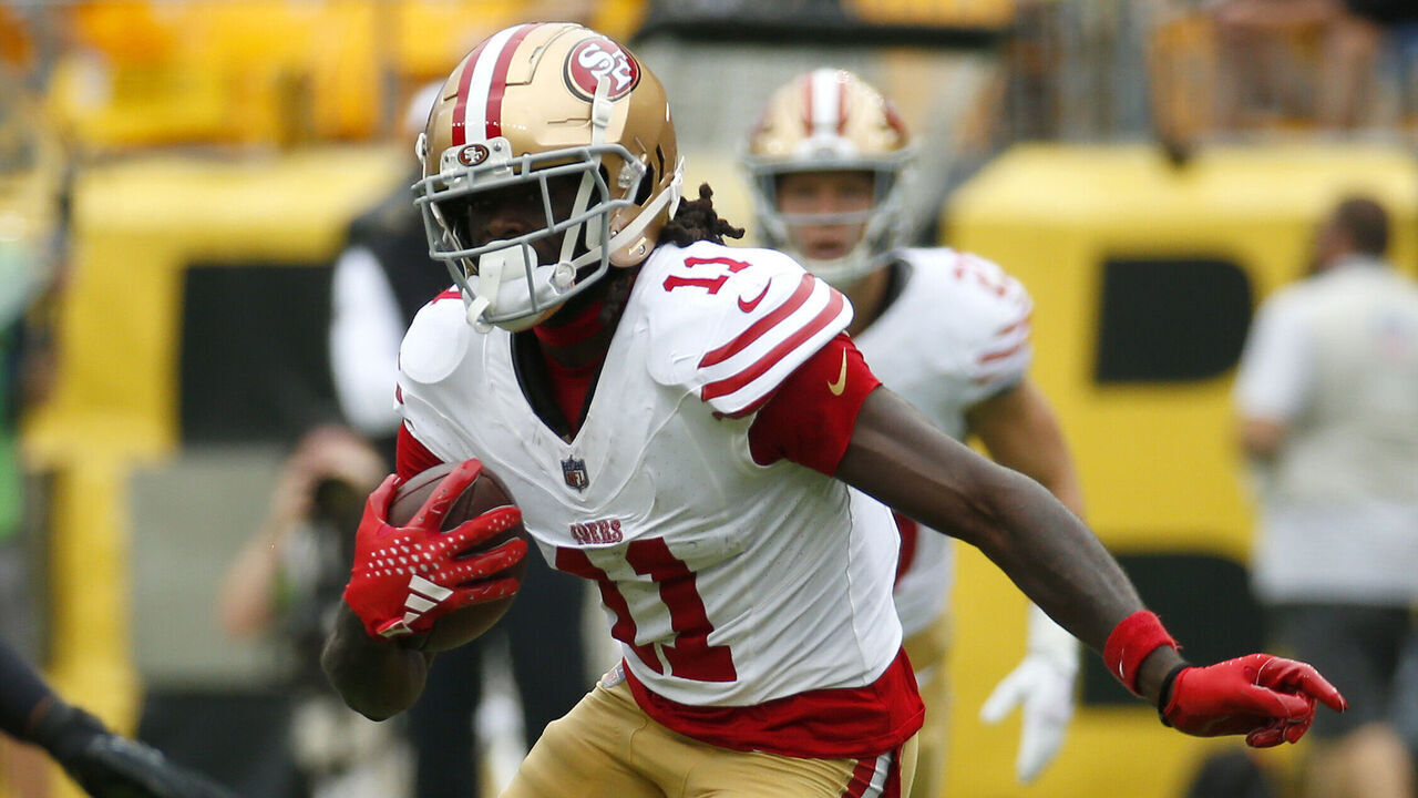 PITTSBURGH, PENNSYLVANIA - SEPTEMBER 10: Brandon Aiyuk #11 of the San Francisco 49ers runs up the field against Damontae Kazee #23 of the Pittsburgh Steelers in the first half of a game at Acrisure Stadium on September 10, 2023 in Pittsburgh, Pennsylvania.