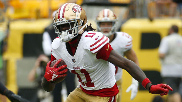 PITTSBURGH, PENNSYLVANIA - SEPTEMBER 10: Brandon Aiyuk #11 of the San Francisco 49ers runs up the field against Damontae Kazee #23 of the Pittsburgh Steelers in the first half of a game at Acrisure Stadium on September 10, 2023 in Pittsburgh, Pennsylvania.