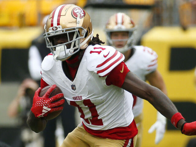 PITTSBURGH, PENNSYLVANIA - SEPTEMBER 10: Brandon Aiyuk #11 of the San Francisco 49ers runs up the field against Damontae Kazee #23 of the Pittsburgh Steelers in the first half of a game at Acrisure Stadium on September 10, 2023 in Pittsburgh, Pennsylvania.