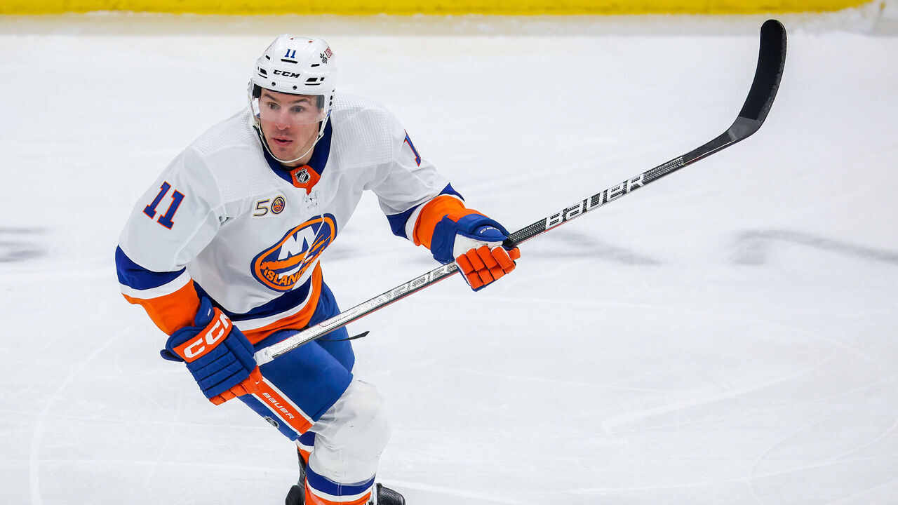 WINNIPEG, CANADA - FEBRUARY 26: Zach Parise #11 of the New York Islanders skates during third period action against the Winnipeg Jets at Canada Life Centre on February 26, 2023 in Winnipeg, Manitoba, Canada.