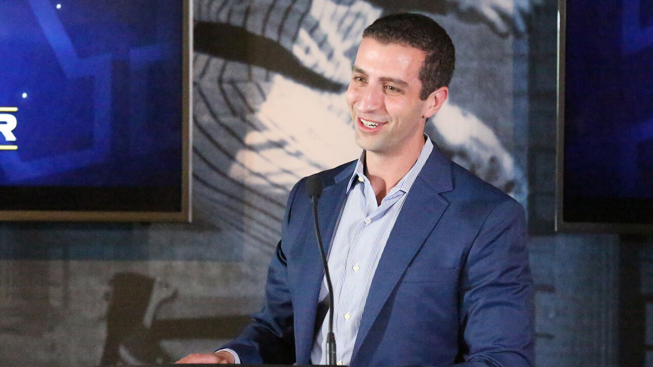 MILWAUKEE, WI - AUGUST 06: Milwaukee Brewers General Manager David Stearns speaks prior to a game between the Milwaukee Brewers and the Cincinnati Reds at American Family Field on August 6, 2022 in Milwaukee, WI.