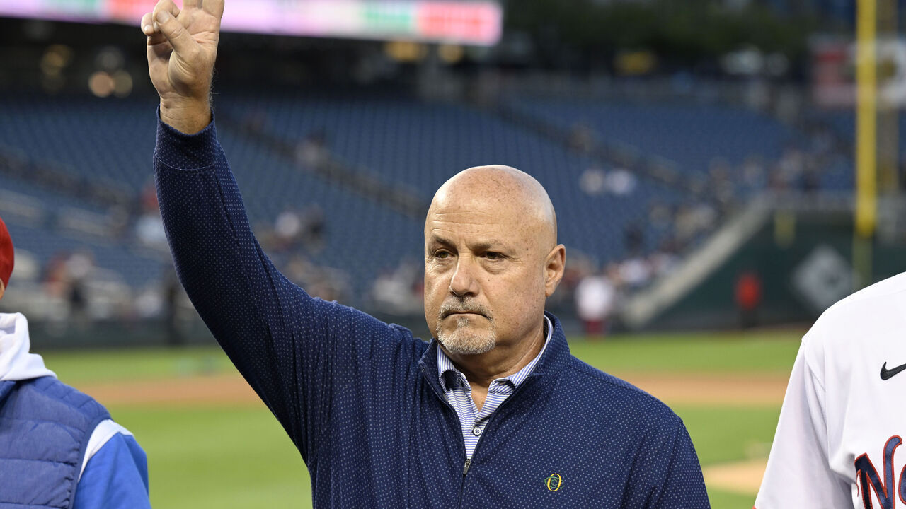 WASHINGTON, DC - SEPTEMBER 27: General Manager Mike Rizzo of the Washington Nationals during a presentation before the game against the Atlanta Braves at Nationals Park on September 27, 2022 in Washington, DC.